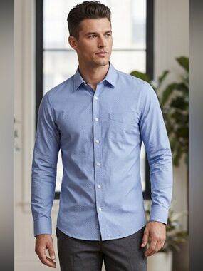 Banana Republic Men's Blue and White Dotted Shirt